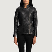 Women's Orient Grain Quilted Czarna Skórzana Ramoneska Damska in Black Sheepskin Leather - Front Profile View &amp; Tailored Silhouette | Buy Online