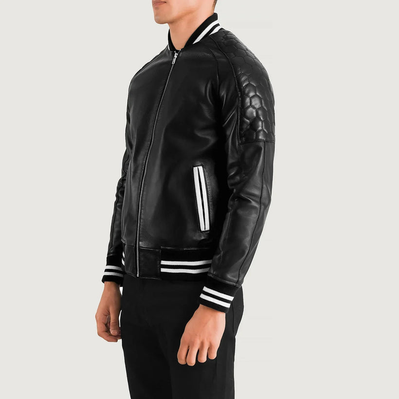 Pascal Czarna Leather Varsity Kurtka Skórzana Męska