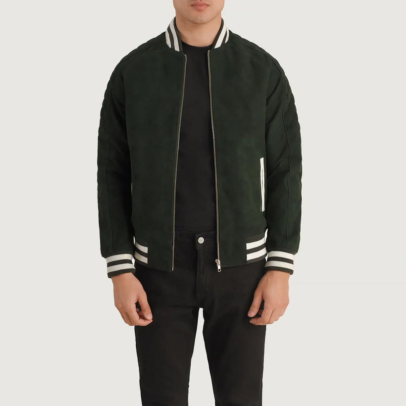 Pascal Green Suede Varsity Kurtka Skórzana Męska