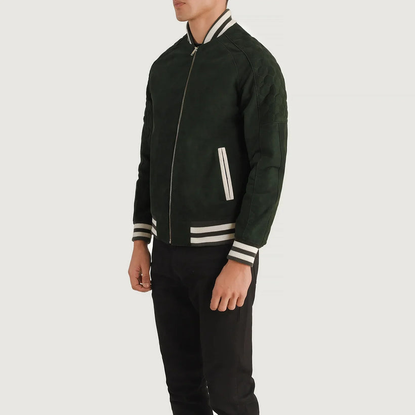 Pascal Green Suede Varsity Kurtka Skórzana Męska