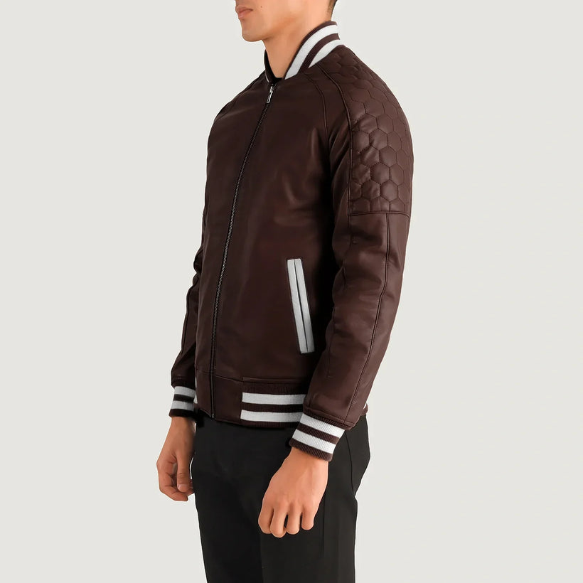 Pascal Maroon Leather Varsity Kurtka Skórzana Męska
