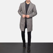 
Petrillo Grey Wool Single Breasted Skórzany Płaszcz Męska in Grey Synthetic Wool - Widok z przodu i dopasowana sylwetka | Kup online w oficjalnym sklepie