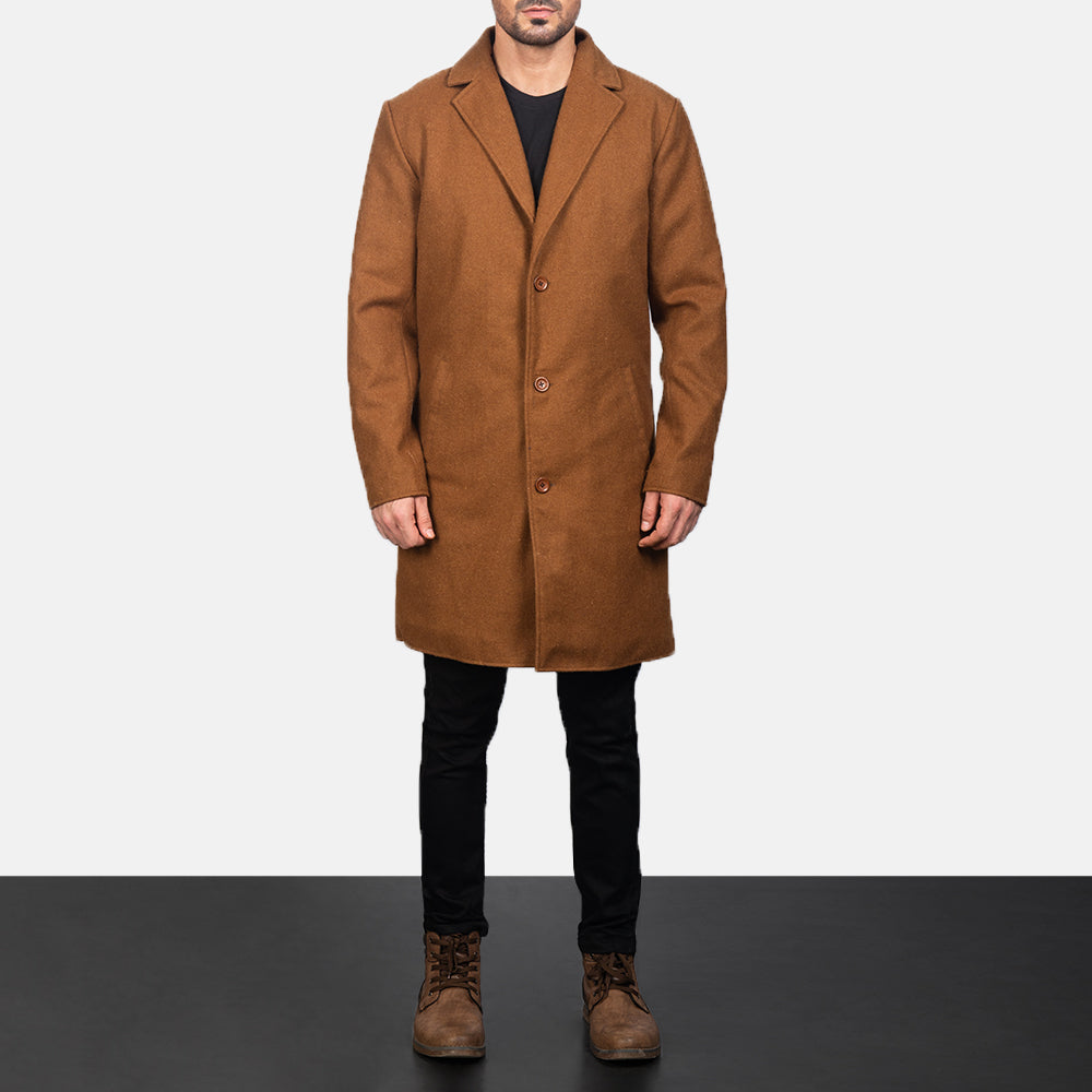
Petrillo Khaki Wool Single Breasted Skórzany Płaszcz Męska in Khaki Synthetic Wool - Widok z przodu i dopasowana sylwetka | Kup online w oficjalnym sklepie
