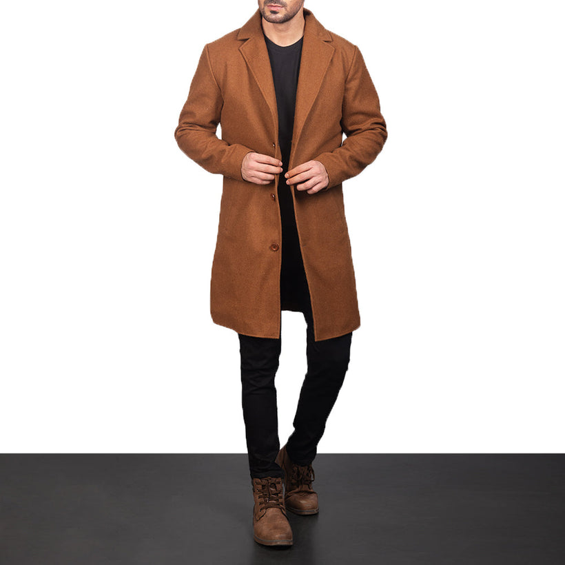 Petrillo Khaki Wool Single Breasted Skórzany Płaszcz Męska