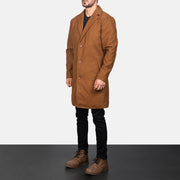 
Petrillo Khaki Wool Single Breasted Skórzany Płaszcz Męska - Widok z boku z ergonomicznym krojem rękawa