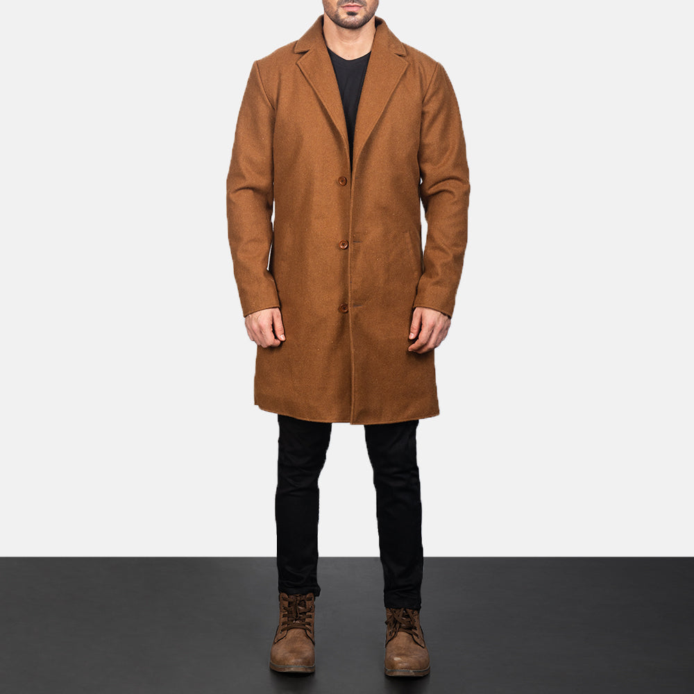
Szczegółowe zbliżenie of Notch & Button Hardware on Petrillo Khaki Wool Single Breasted Skórzany Płaszcz Męska
