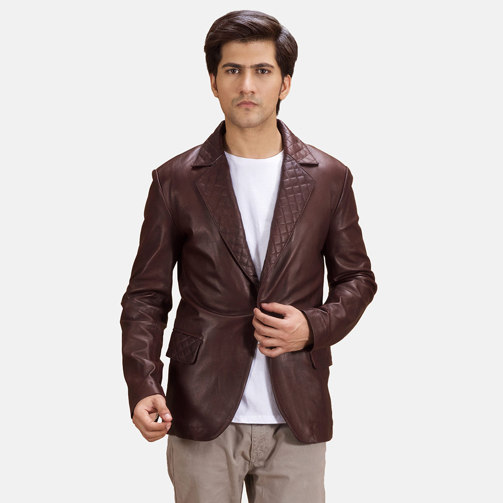 Radaron Quilted Maroon Skórzana Marynarka Męska in Maroon Sheepskin Leather - Front Profile View &amp; Tailored Silhouette | Buy Online