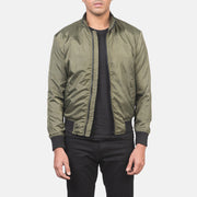 Men's Ramon Green Skórzana Kurtka Bomberka Męska in Green Nylon - Front Profile View &amp; Tailored Silhouette | Buy Online