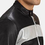 Randolf Silver Czarna Skórzana Ramoneska Męska - Lateral Side Profile View Showing Sleeve Cut &amp; Athletic Taper Fit