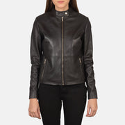 Women's Rave Brown Leather Biker Jacket in Brown Sheepskin Leather - Front Profile View &amp; Tailored Silhouette | Buy Online