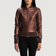 Women's Reida Maroon Skórzana Kurtka Bomberka Damska in Maroon Sheepskin Leather - Front Profile View &amp; Tailored Silhouette | Buy Online