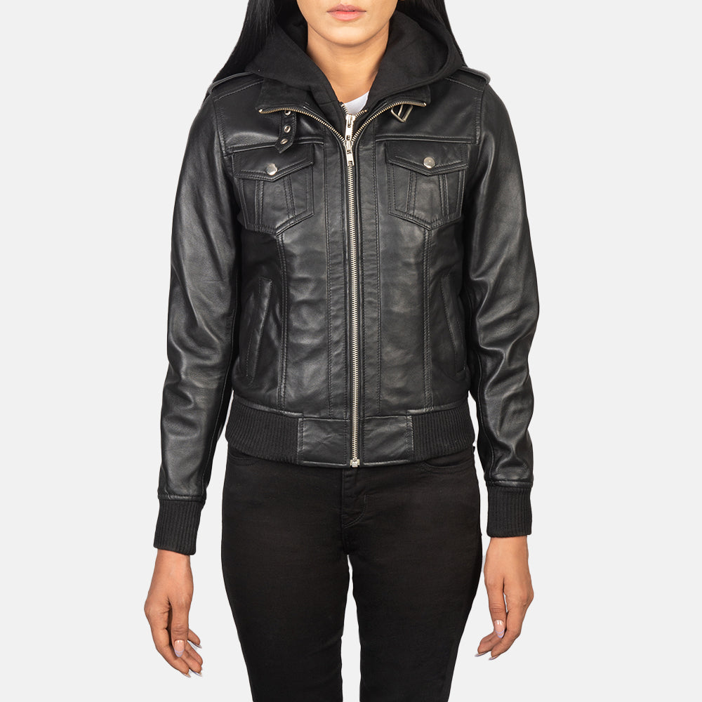 
Roslyn Hooded Skórzana Kurtka Bomberka Damska – alternate product view 4