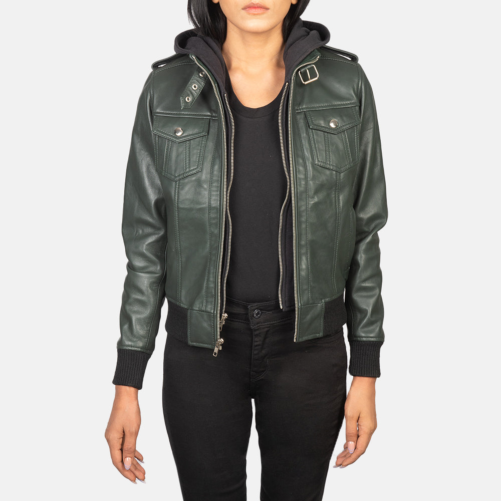 
Roslyn Hooded Skórzana Kurtka Bomberka Damska – alternate product view 1