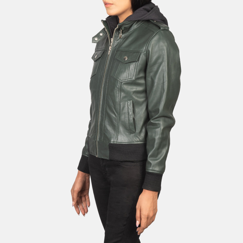 
Roslyn Hooded Skórzana Kurtka Bomberka Damska – alternate product view 2
