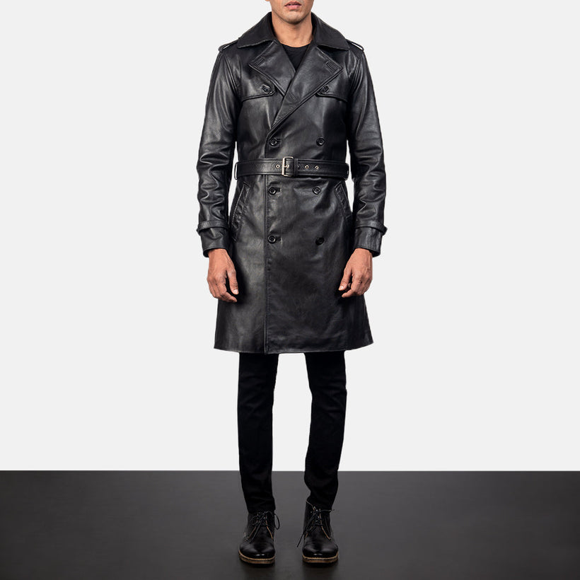 Royson Czarna Leather Duster Skórzany Płaszcz Męska