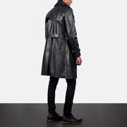 Men's Royson Czarna Leather Duster Skórzany Płaszcz Męska - Lateral Side Profile View Showing Sleeve Cut &amp; Athletic Taper Fit