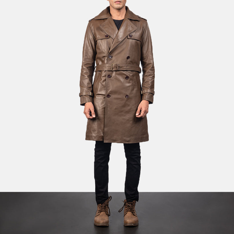 Royson Brązowy Leather Duster Skórzany Płaszcz Męska