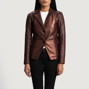 Women's Ruby Metallic Maroon Skórzana Marynarka Damska in Maroon Sheepskin Leather - Front Profile View &amp; Tailored Silhouette | Buy Online
