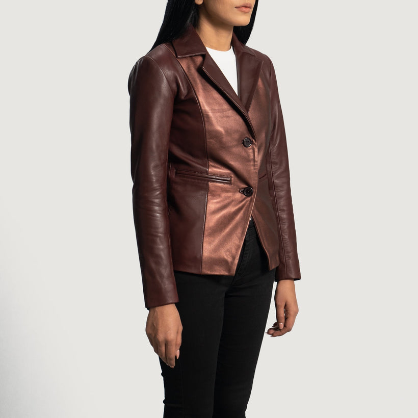 Ruby Metallic Maroon Skórzana Marynarka Damska