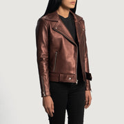 Maroon Sheepskin Leather Biker Jacket - Back View Showing Tailored Shoulder Fit &amp; Clean Hemline