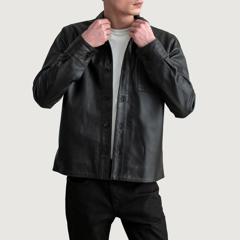 Scout Czarny Leather Shirt Męska