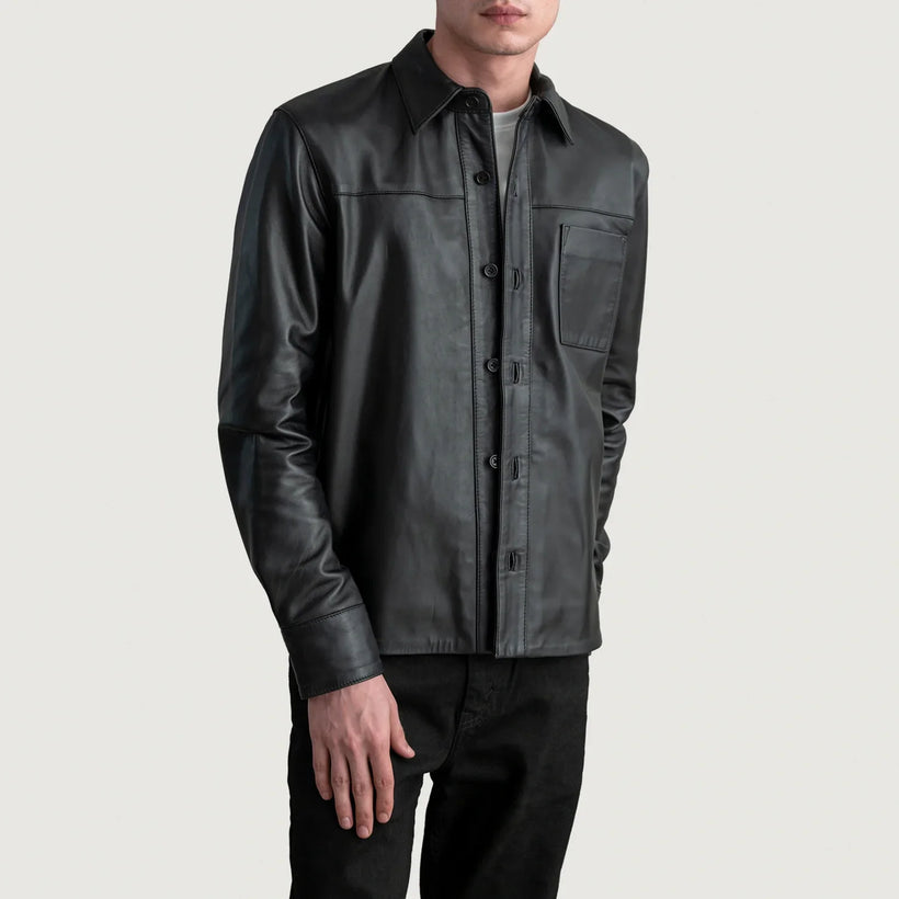 Scout Czarny Leather Shirt Męska