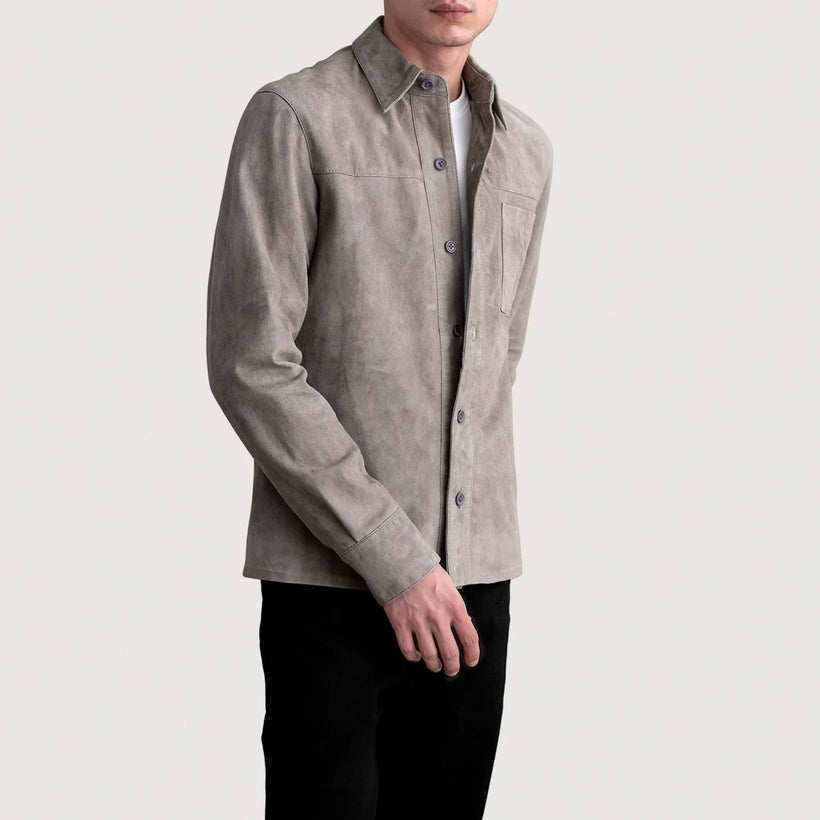 Scout Grey Suede Leather Shirt Męska