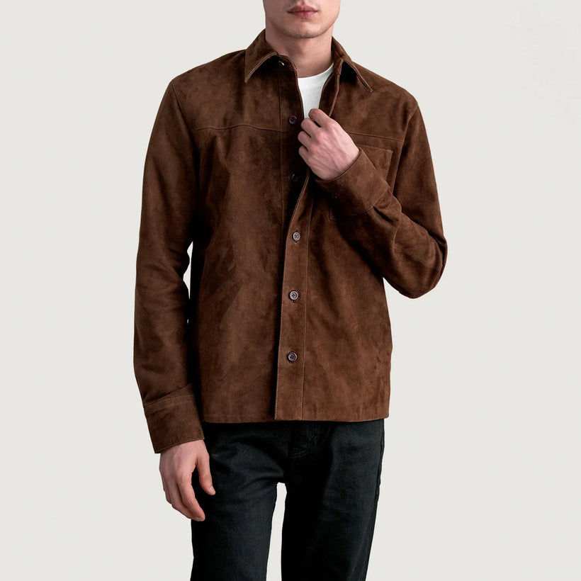 Scout Mocha Suede Leather Shirt Męska
