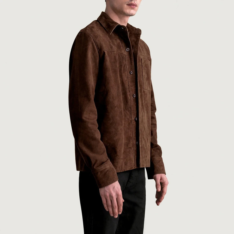 Scout Mocha Suede Leather Shirt Męska