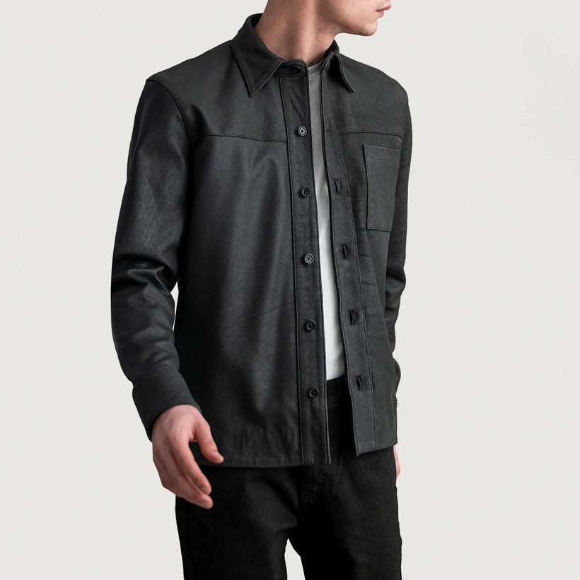 Scout Tumbled Czarny Leather Shirt Męska