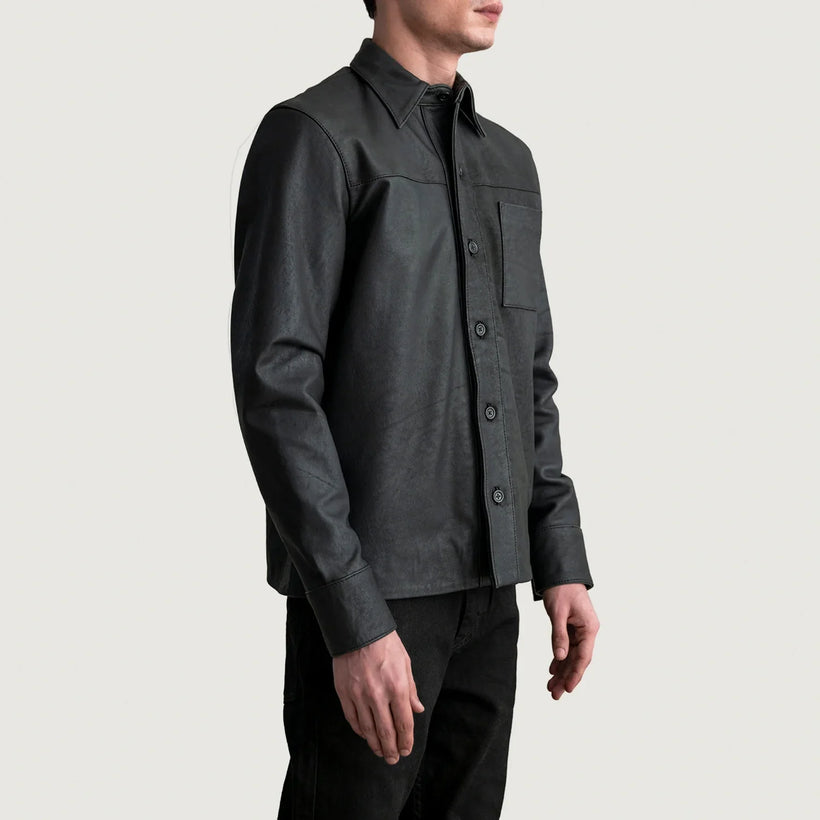 Scout Tumbled Czarny Leather Shirt Męska
