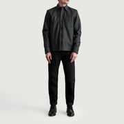 
Szczegółowe zbliżenie of Shirt & Buttons Hardware on Scout Tumbled Czarny Leather Shirt Męska