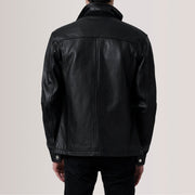 Close-Up Detail of Shirt &amp; Zipper Hardware on Sean Czarna Leather Classic Kurtka Skórzana Męska For Men