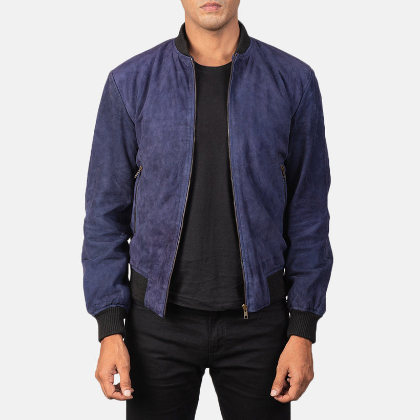 Shane Blue Suede Skórzana Kurtka Bomberka Męska