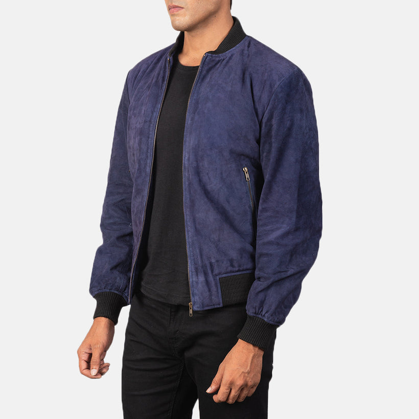 Shane Blue Suede Skórzana Kurtka Bomberka Męska