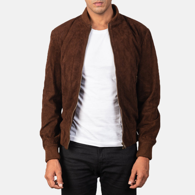 Shane Mocha Suede Skórzana Kurtka Bomberka Męska