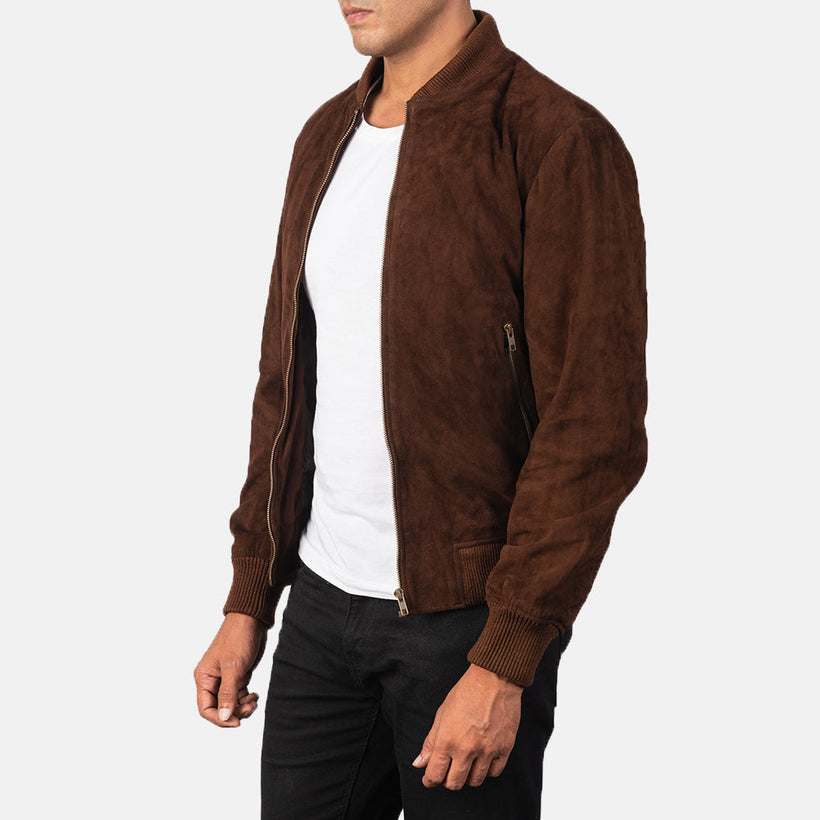 Shane Mocha Suede Skórzana Kurtka Bomberka Męska