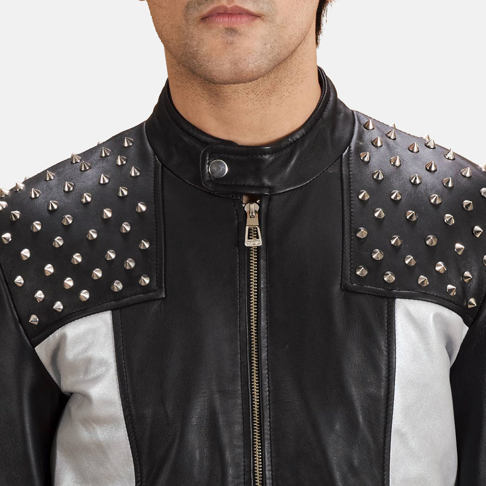 Close-Up Detail of Band with snap button &amp; Zipper Hardware on Shapron Studded Skórzana Ramoneska Męska