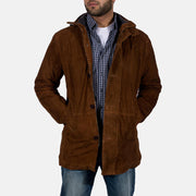 Men's Sheriff Brązowa Kurtka Zamszowa Męska in Brown Goatskin Suede - Front Profile View &amp; Tailored Silhouette | Buy Online