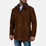 Men's Sheriff Brązowa Kurtka Zamszowa Męska - Lateral Side Profile View Showing Sleeve Cut &amp; Athletic Taper Fit