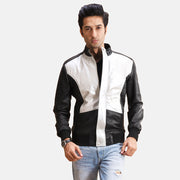 Spade Silver Czarna Skórzana Kurtka Bomberka Męska in Black Sheepskin Leather - Front Profile View &amp; Tailored Silhouette | Buy Online