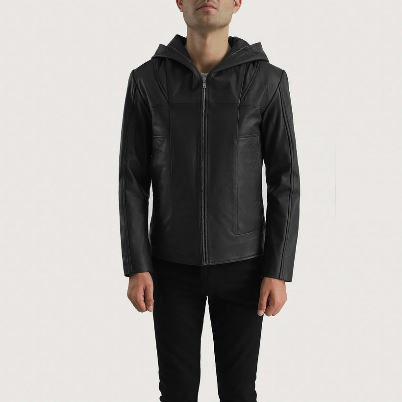 Spratt Czarny Hooded Kurtka Skórzana Męska