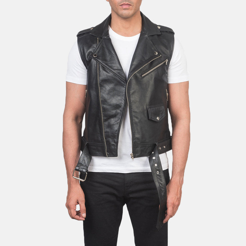 Sullivan Czarny Leather Biker Vest Męska