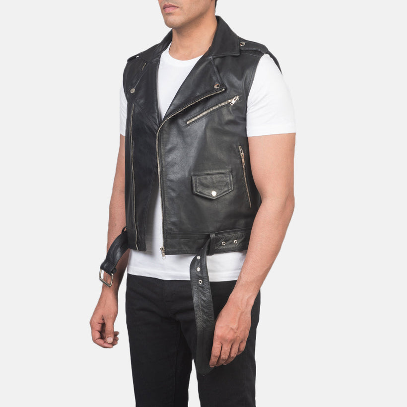 Sullivan Czarny Leather Biker Vest Męska