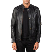 Men's Tea House Czarna Skórzana Ramoneska Męska in Black Sheepskin Leather - Front Profile View &amp; Tailored Silhouette | Buy Online