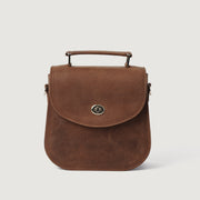 
The Sandra Vintage Jasnobrązowy Leather Saddle Bag For Women - Profil boczny pokazujący pojemność i głębokość