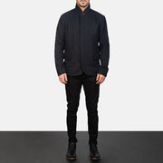 Men's Thomas Czarna Wool Kurtka Skórzana Męska - Lateral Side Profile View Showing Sleeve Cut &amp; Athletic Taper Fit