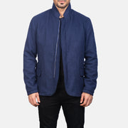 Men's Thomas Blue Wool Kurtka Skórzana Męska in Navy Blue Synthetic Wool - Front Profile View &amp; Tailored Silhouette | Buy Online