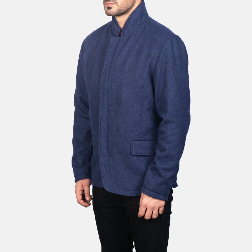 Thomas Niebieski Wool Kurtka Skórzana Męska