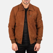 Men's Tomchi Jasnobrązowa Suede Kurtka Skórzana Męska in Brown Goatskin Suede - Front Profile View &amp; Tailored Silhouette | Buy Online